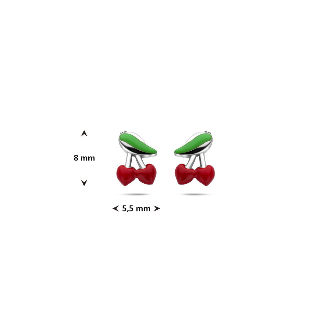 Zilveren kinder oorknopjes kersen gerhodineerd 8 mm