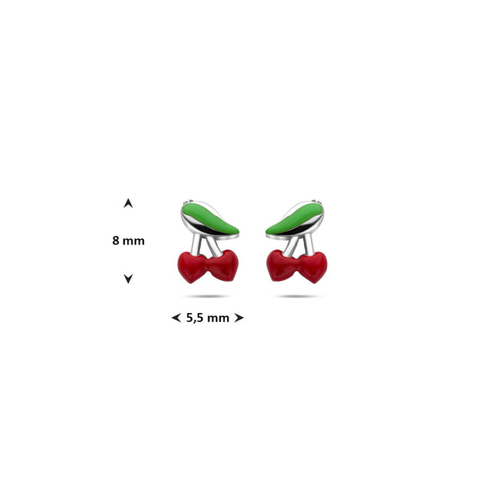 Zilveren kinder oorknopjes kersen gerhodineerd 8 mm