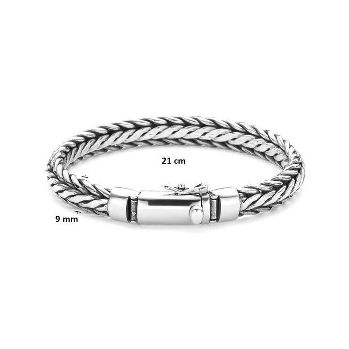 Geoxideerd zilveren heren armband – vossestaartschakel 9 mm