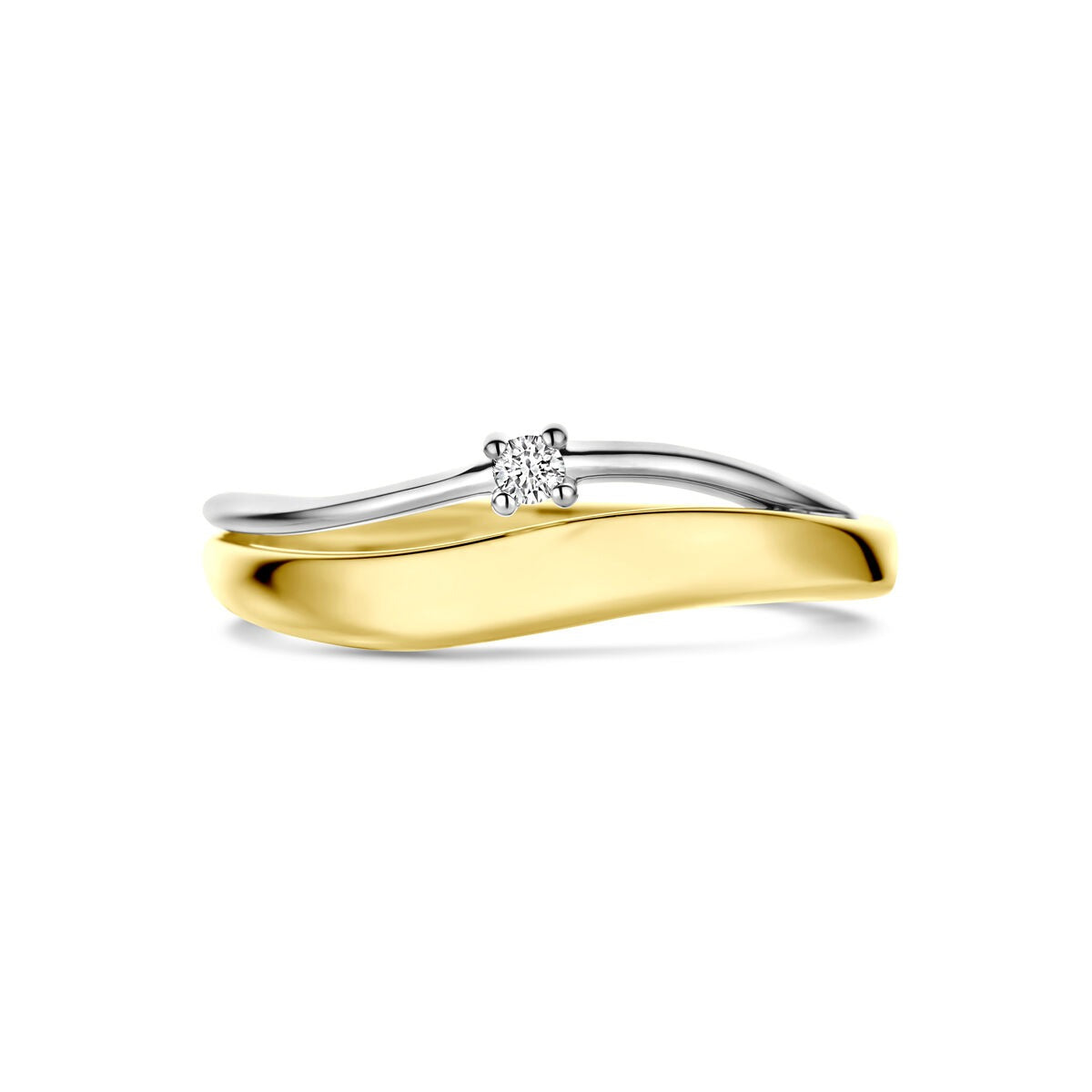 14k bicolor geel- en witgouden ring met diamant