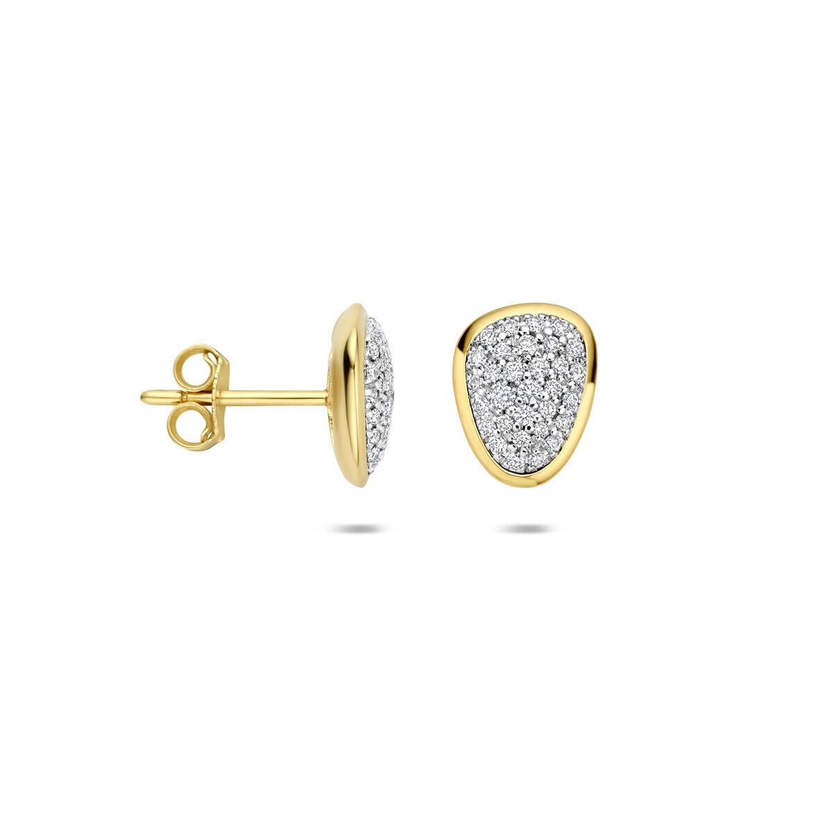 14k Bicolor oorknopjes met diamant 0.35ct