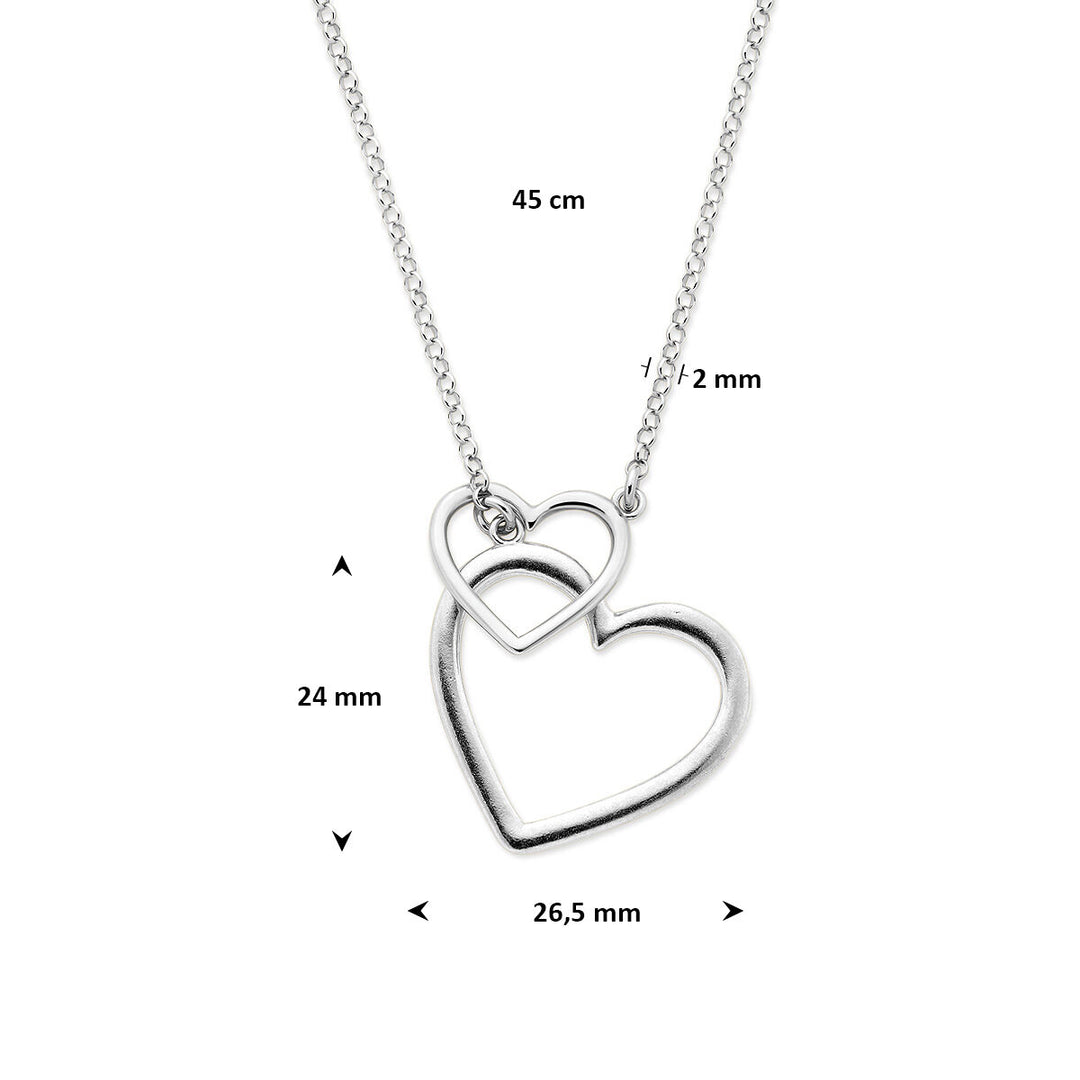 Gerhodineerd 925 zilveren collier met dubbele hartjes