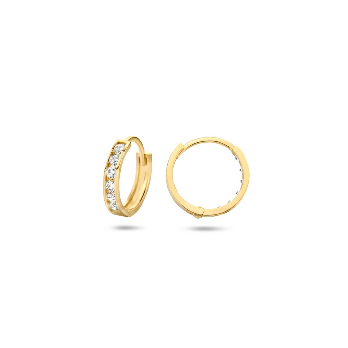 14k geelgouden klapoorringen met zirkonia rij – dames