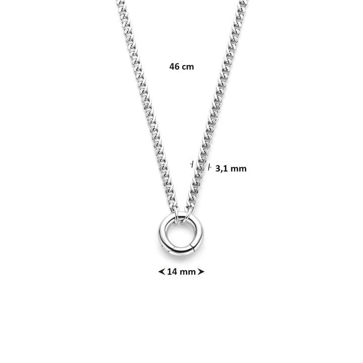 Gerhodineerd zilveren gourmette ketting met ronde connector