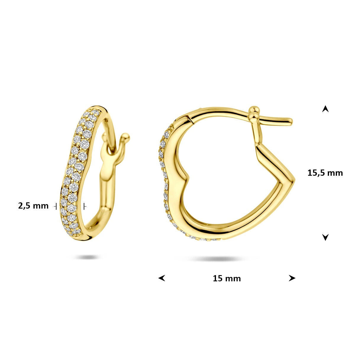 14k Gouden oorringen hart met diamant