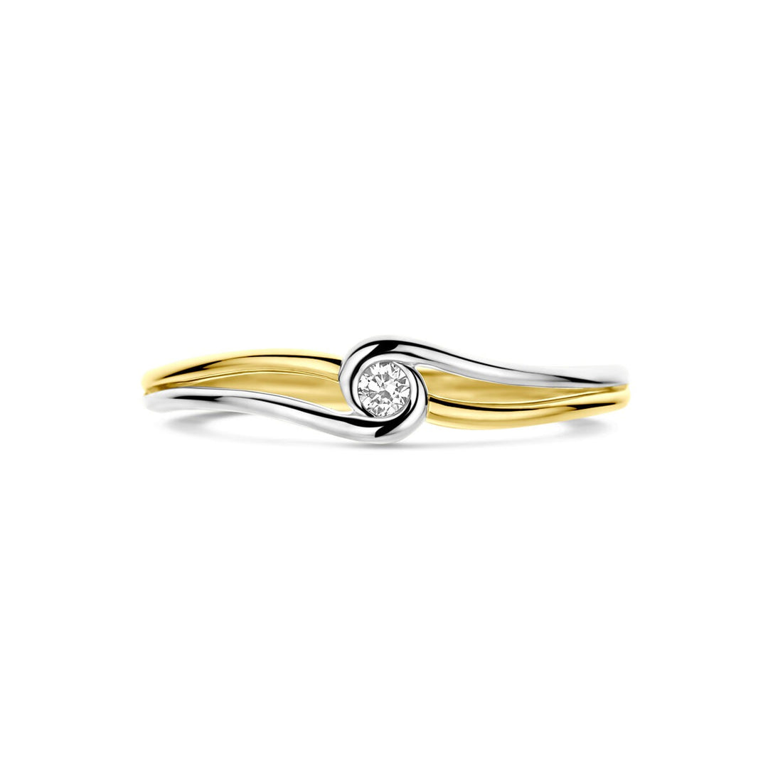 Bicolor gouden damesring met diamant – 14k geel- en witgoud