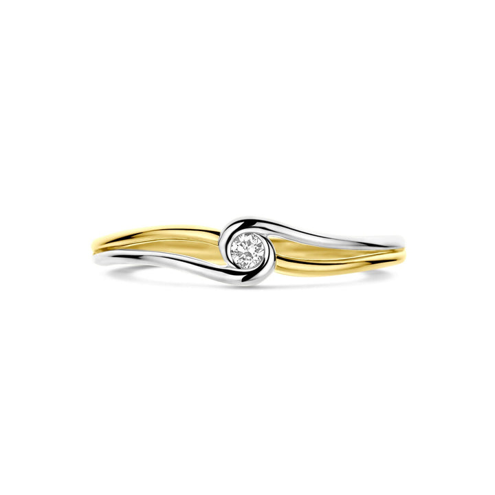 Bicolor gouden damesring met diamant – 14k geel- en witgoud