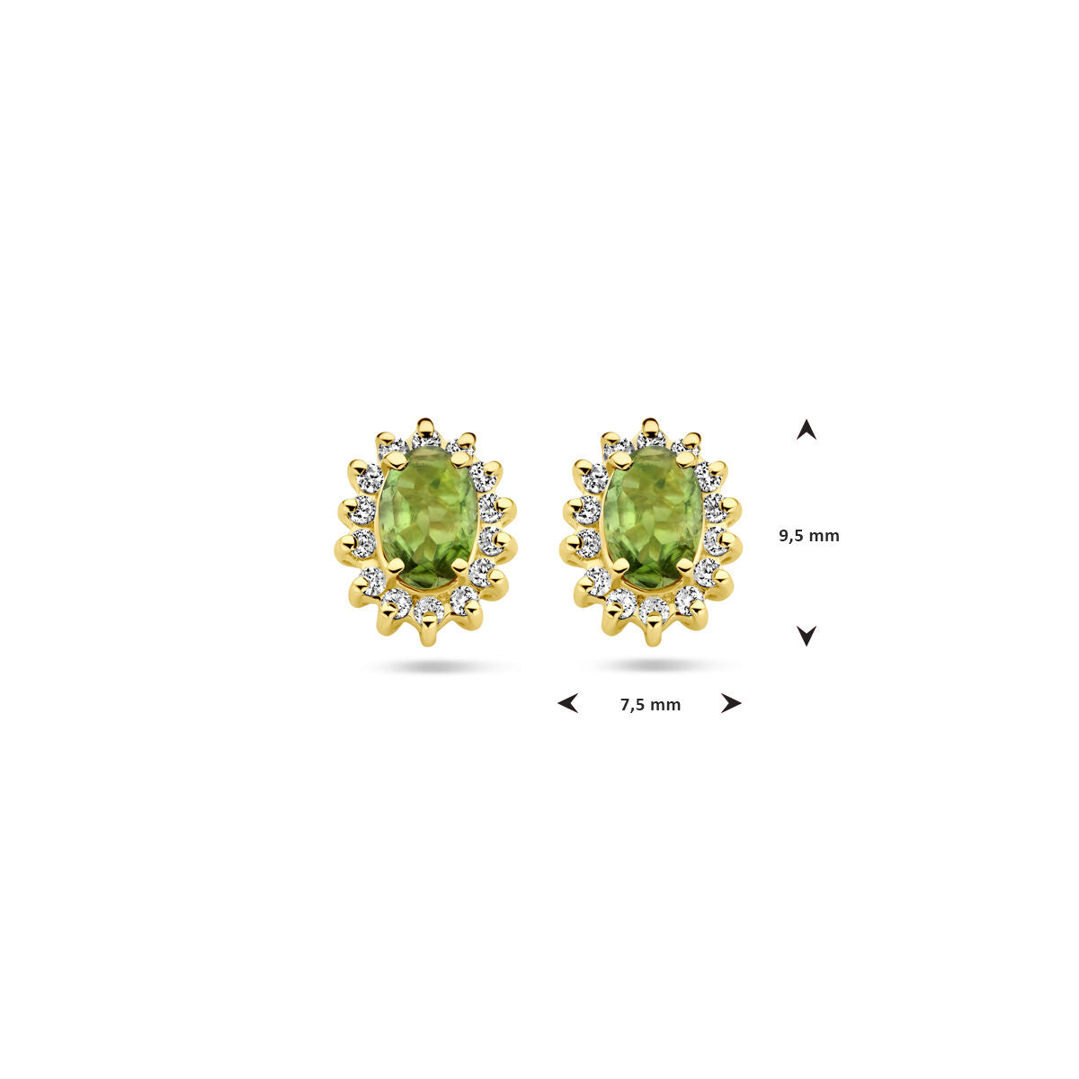 14k Geelgouden oorknoppen met toermalijn en diamant