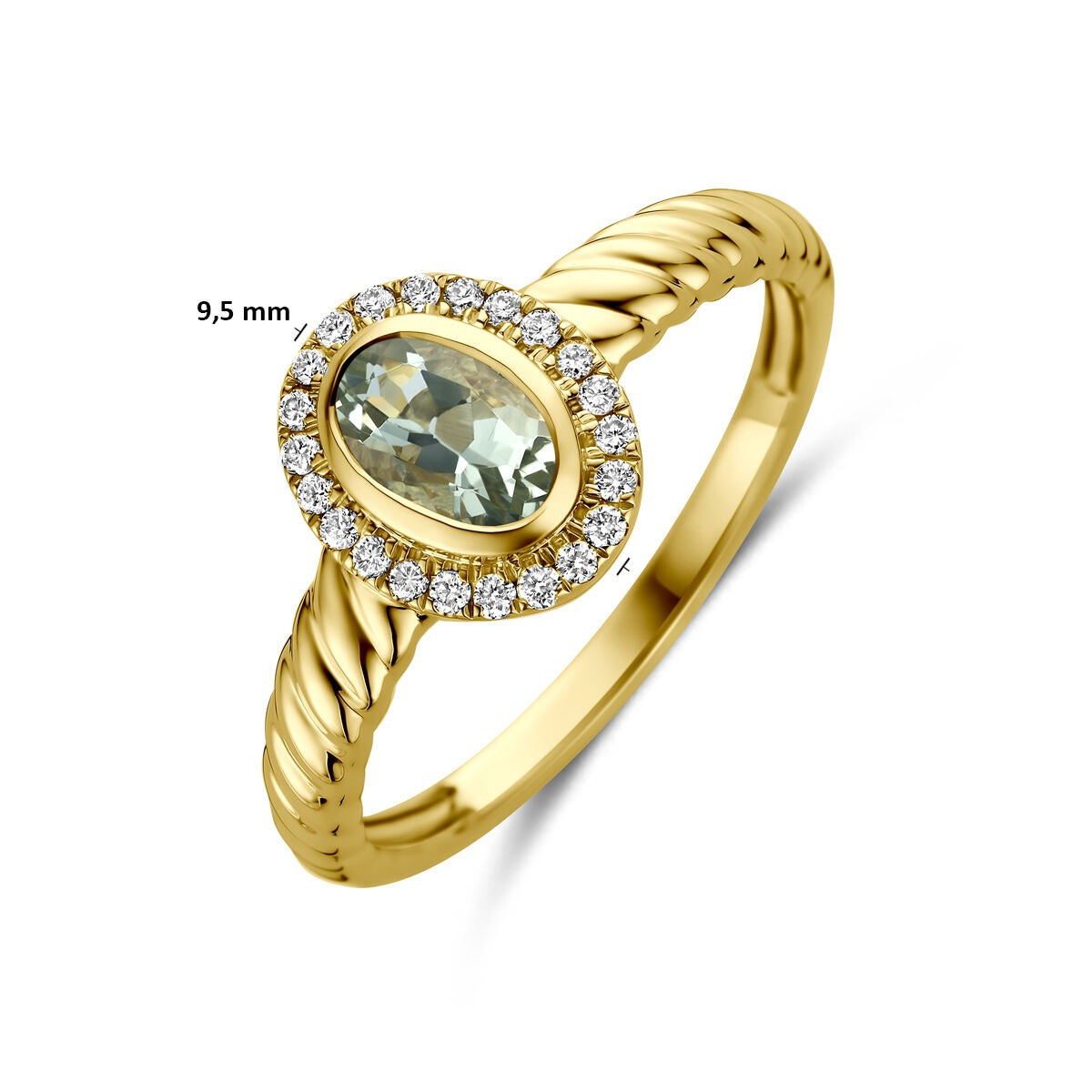 14k Geelgouden ring met groene amethist en lab grown diamant