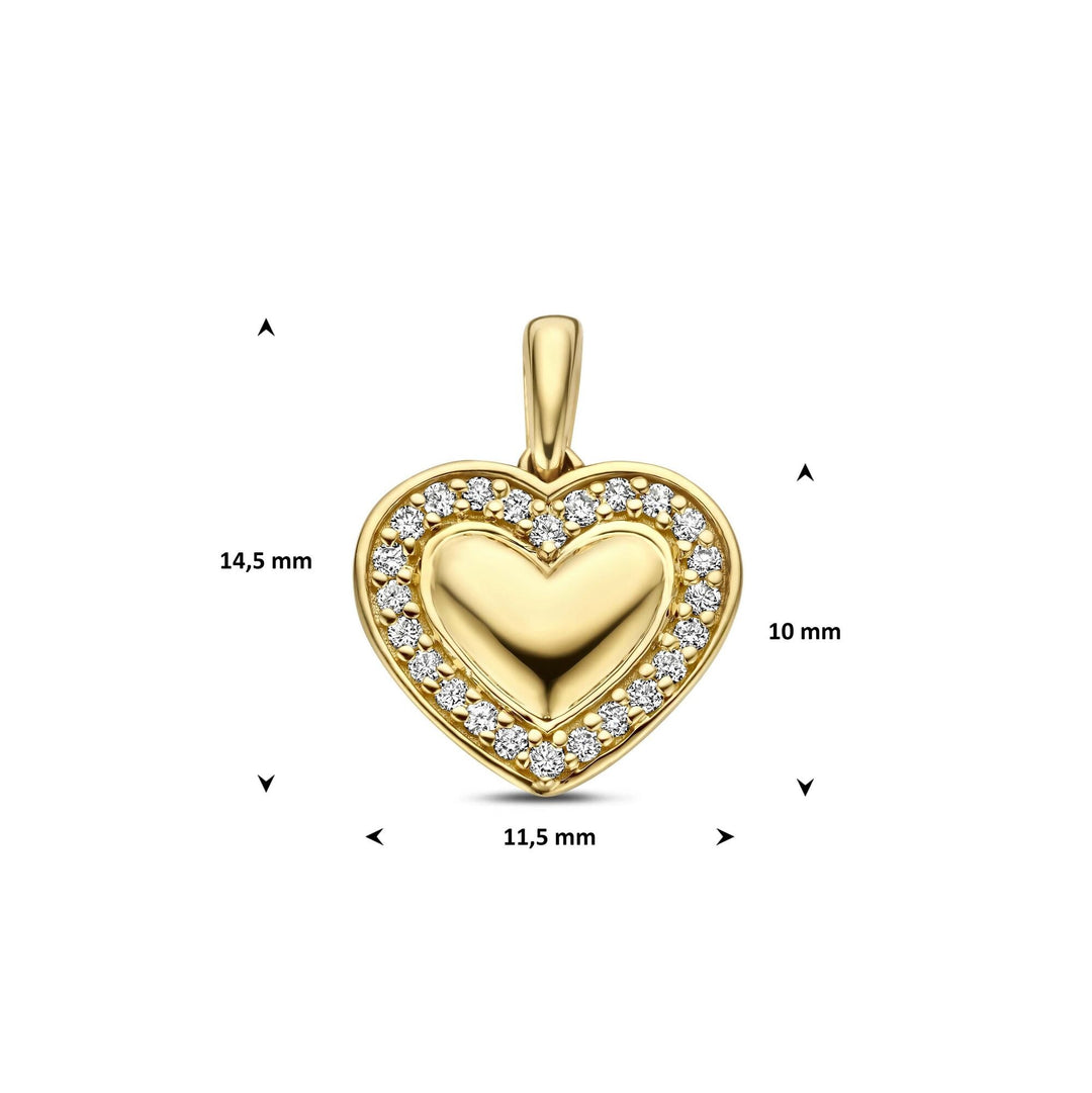 14k Geelgouden hart hanger met lab grown diamant 0,11 ct