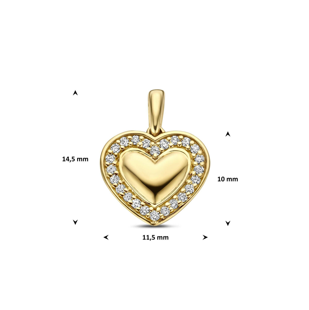 14k Geelgouden hart hanger met lab grown diamant 0,11 ct