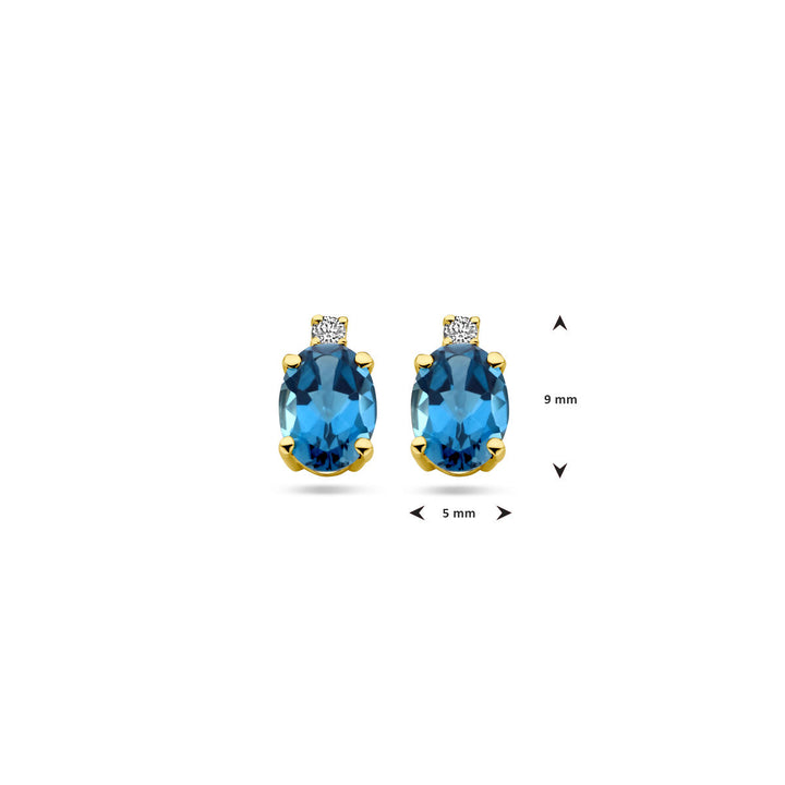 ear studs london blue topaz and diamond 0.04ct (2x 0.02ct) h si 14K yellow gold