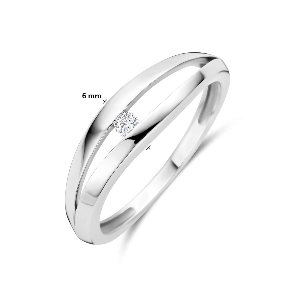 Zilveren damesring met lab grown diamant – 6 mm breed