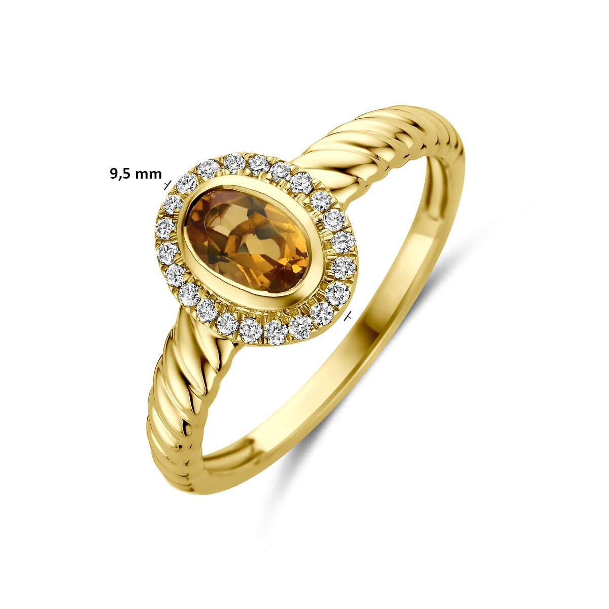 14k Geelgouden ring met citrien en lab grown diamant