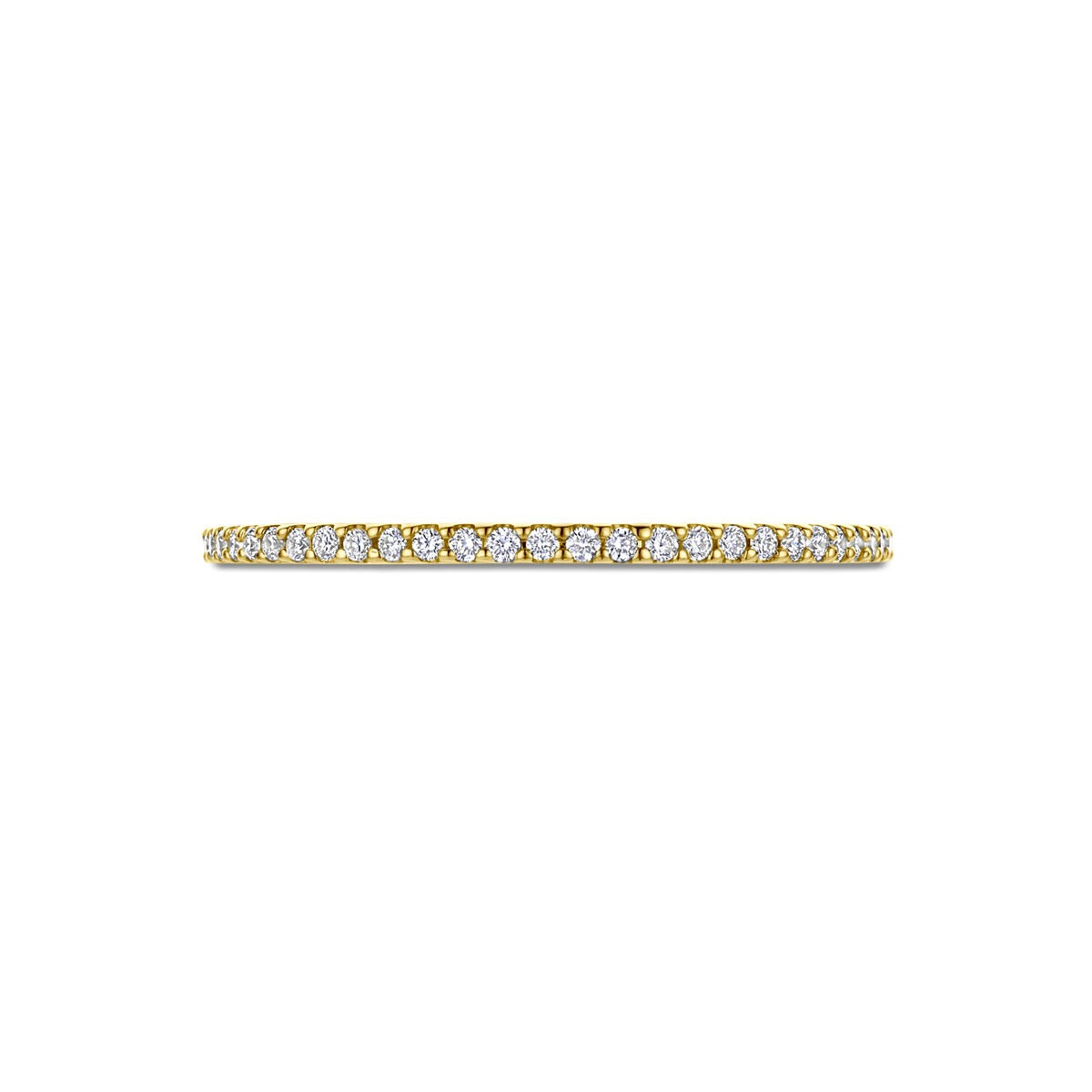 14k Geelgouden damesring met diamant – fijne alliance