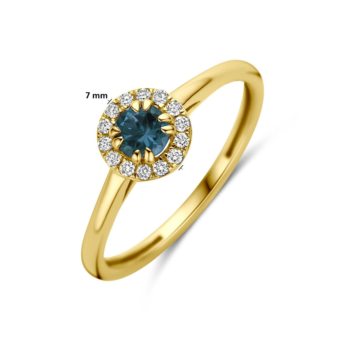 14k Geelgouden ring met London blue topaas en lab grown diamant