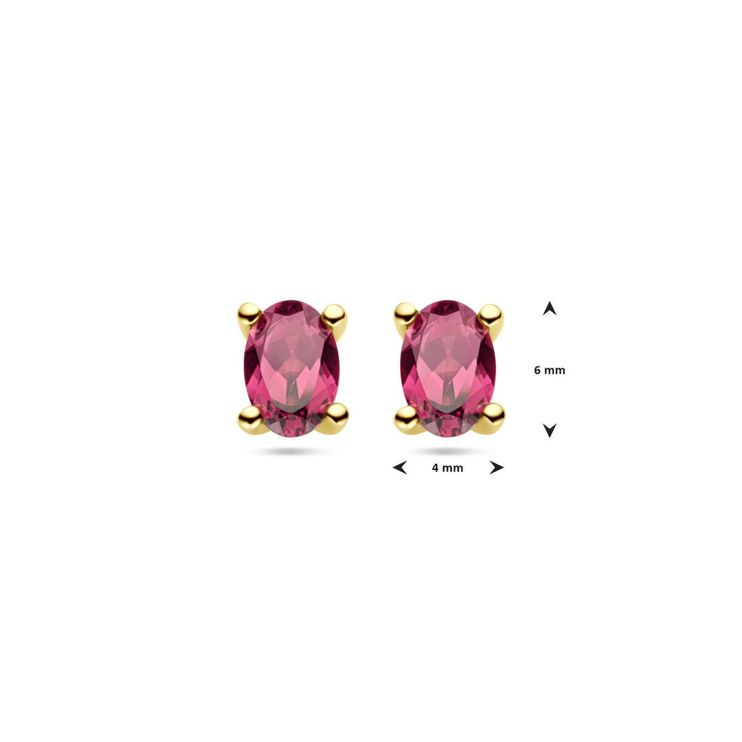 14k geelgouden oorknoppen met roze rhodoliet