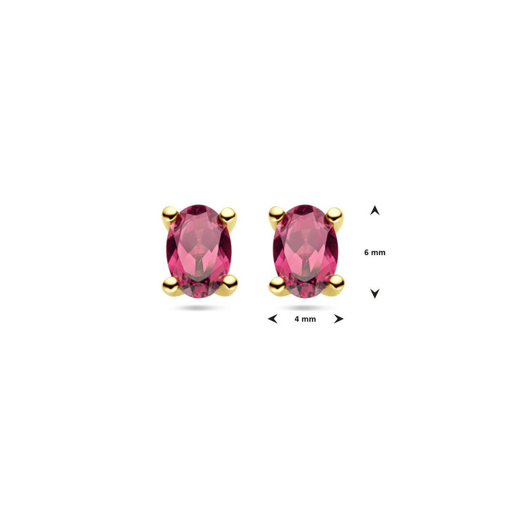 14k geelgouden oorknoppen met roze rhodoliet