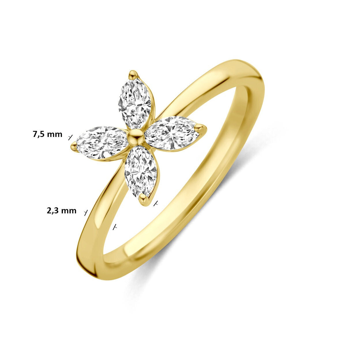 14k Geelgouden ring met lab grown diamant bloem