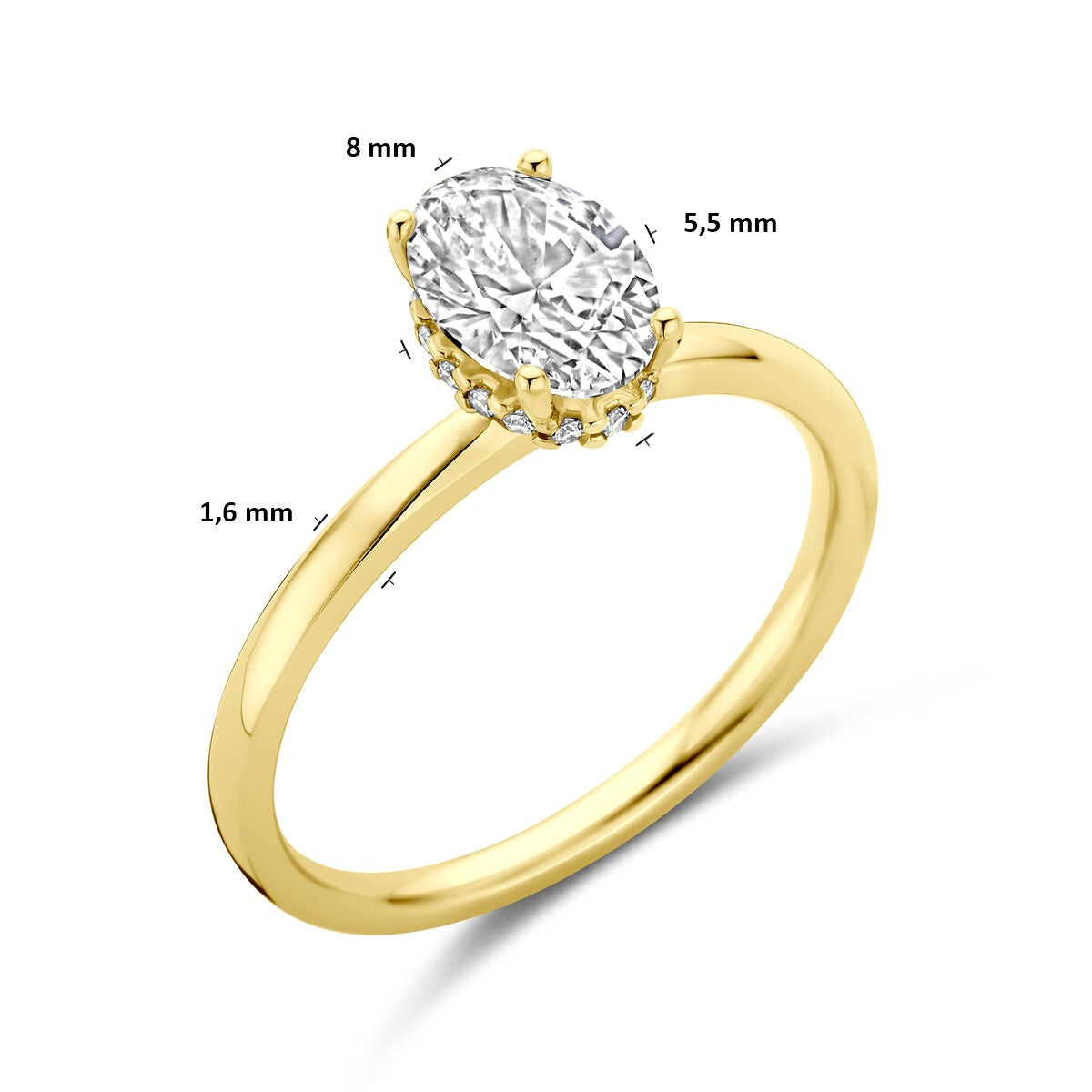 14k Geelgouden ring met lab grown diamant ovaal