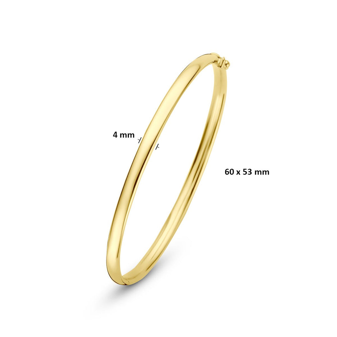 9k Geelgouden bangle armband met ovale buis en zilveren kern
