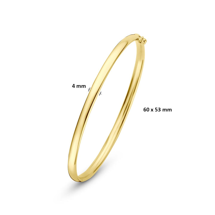 9k Geelgouden bangle armband met ovale buis en zilveren kern