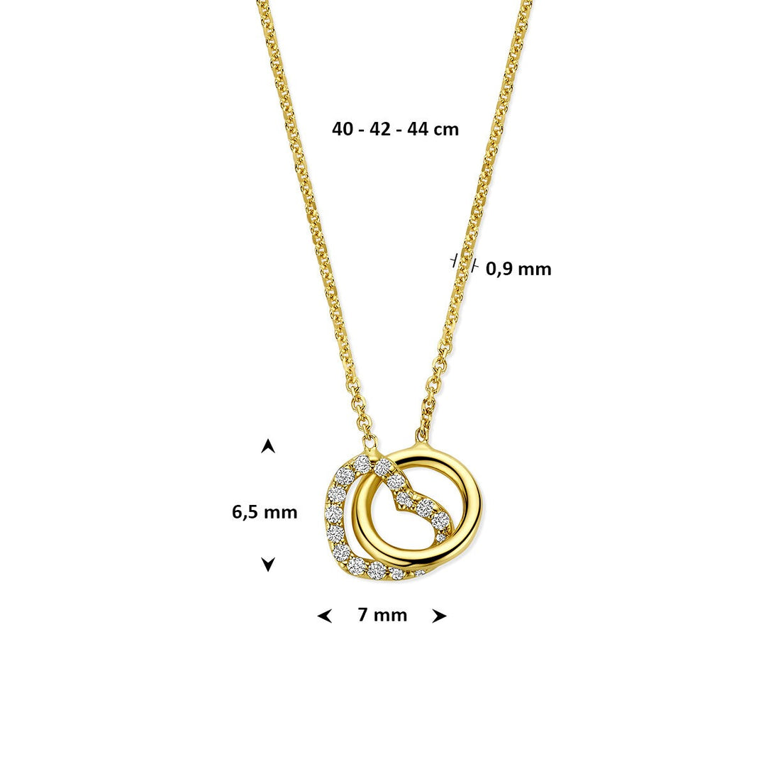 14k Geelgouden ketting met hartje en rondje, bezet met lab grown diamant 0.09ct
