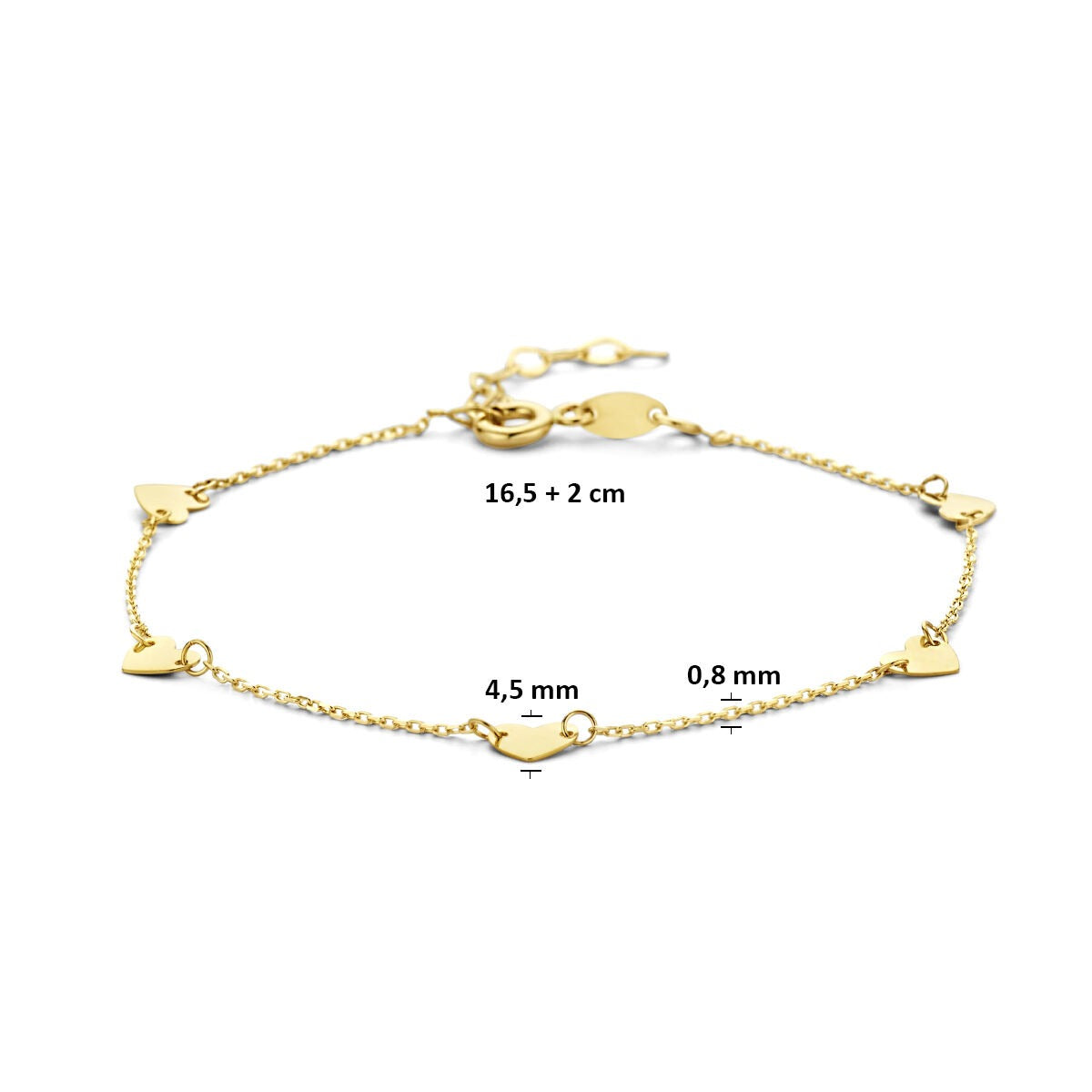 9k Geelkleurige hartjes armband dames