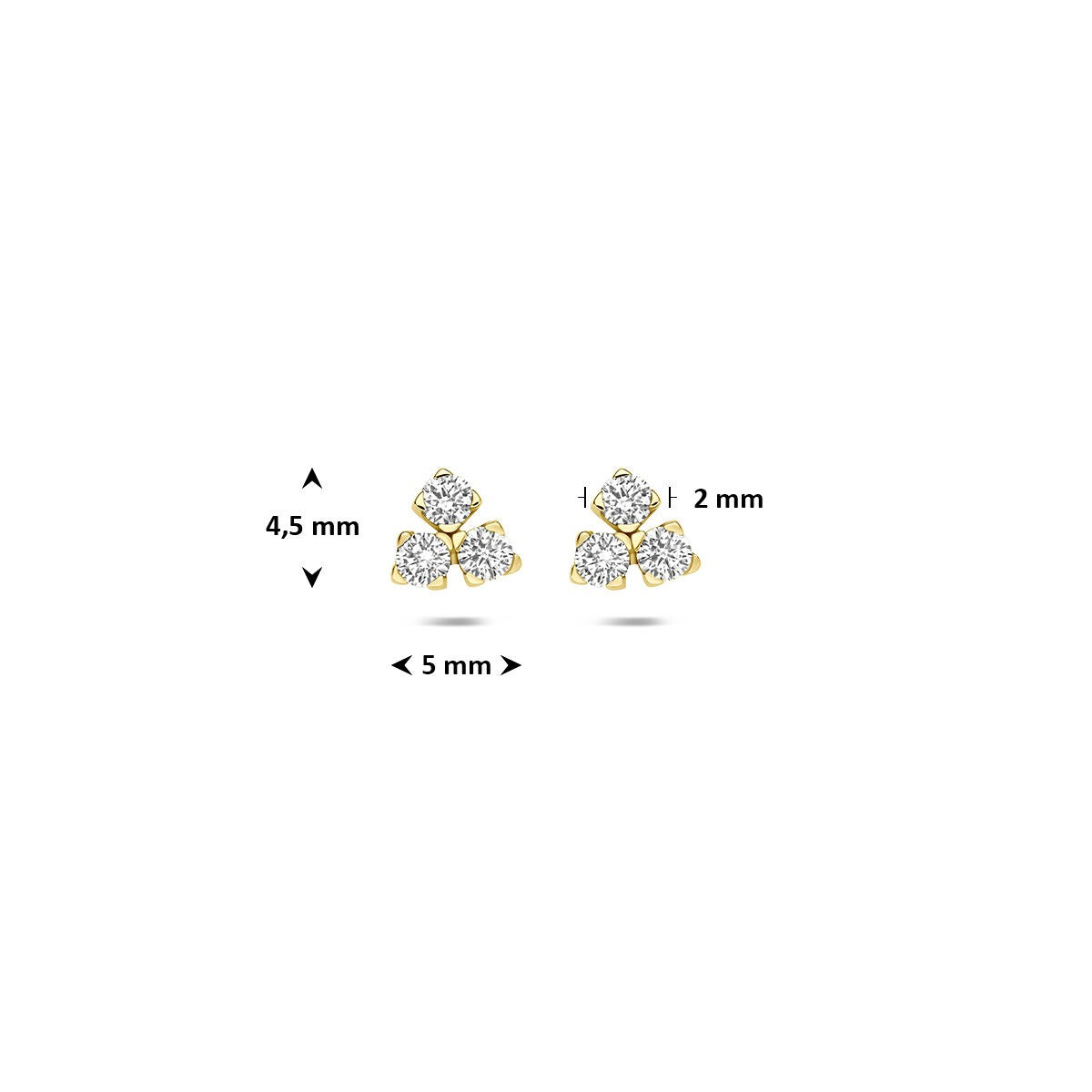14k Geelgouden driehoek oorknoppen met lab grown diamant 0,07 ct