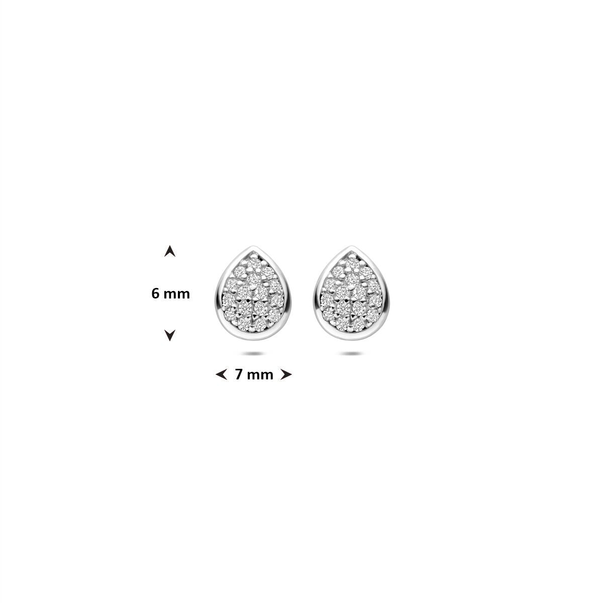 Zilveren dames oorknopjes druppelvorm met zirkonia gerhodineerd 6 mm