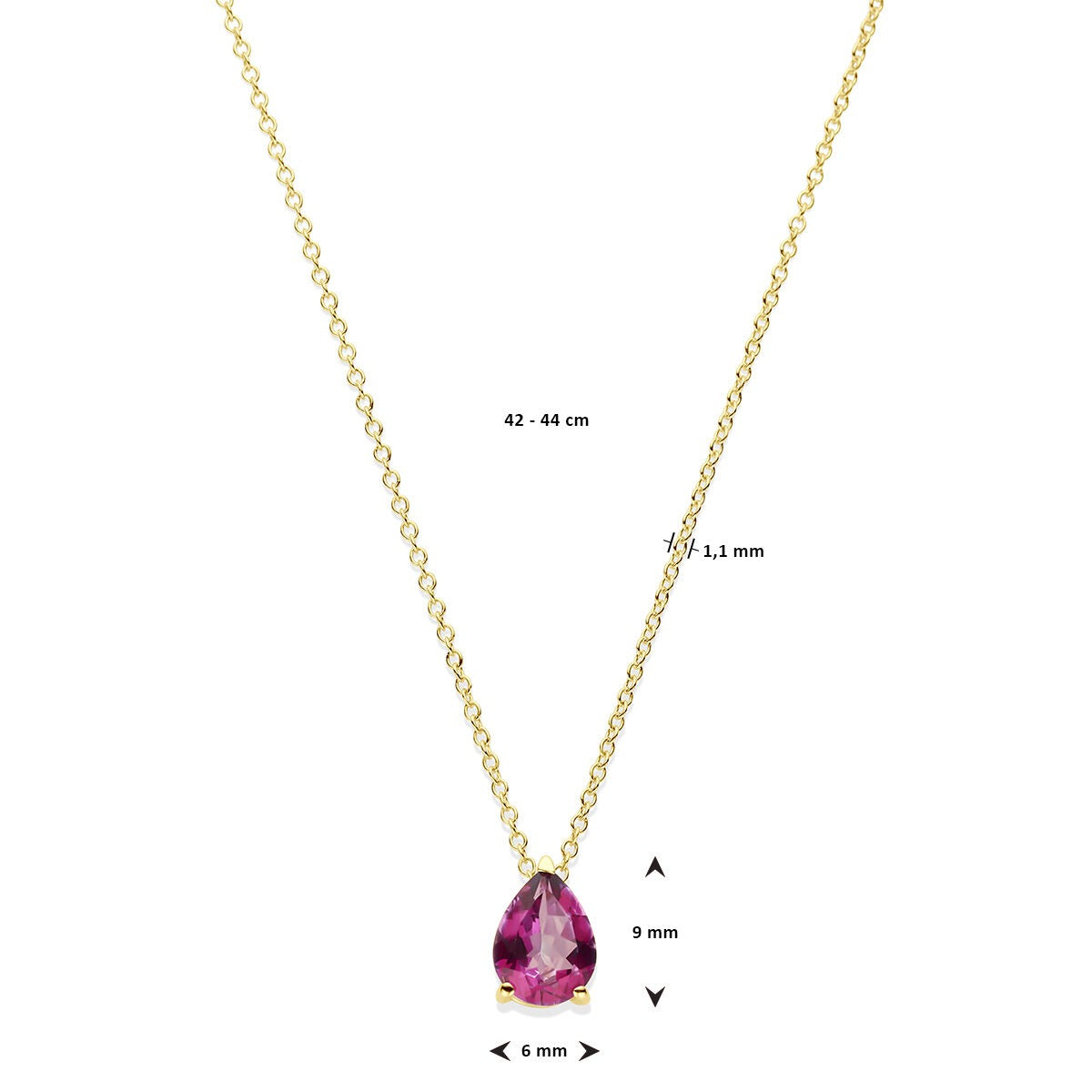 14k Geelgouden collier met roze topaas