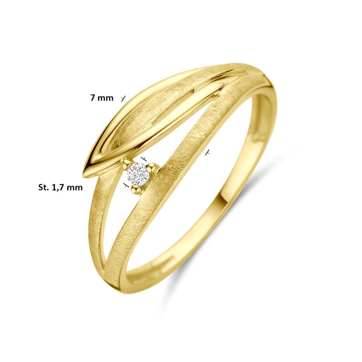 14k Geelgouden damesring met diamant – 7 mm breed