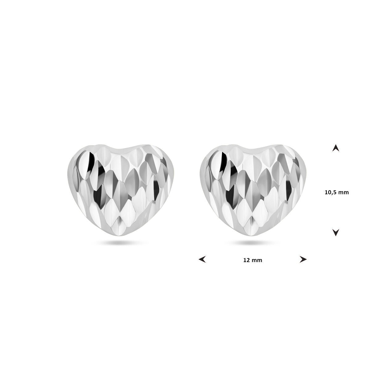ear studs heart diamond-plated silver rhodium-plated