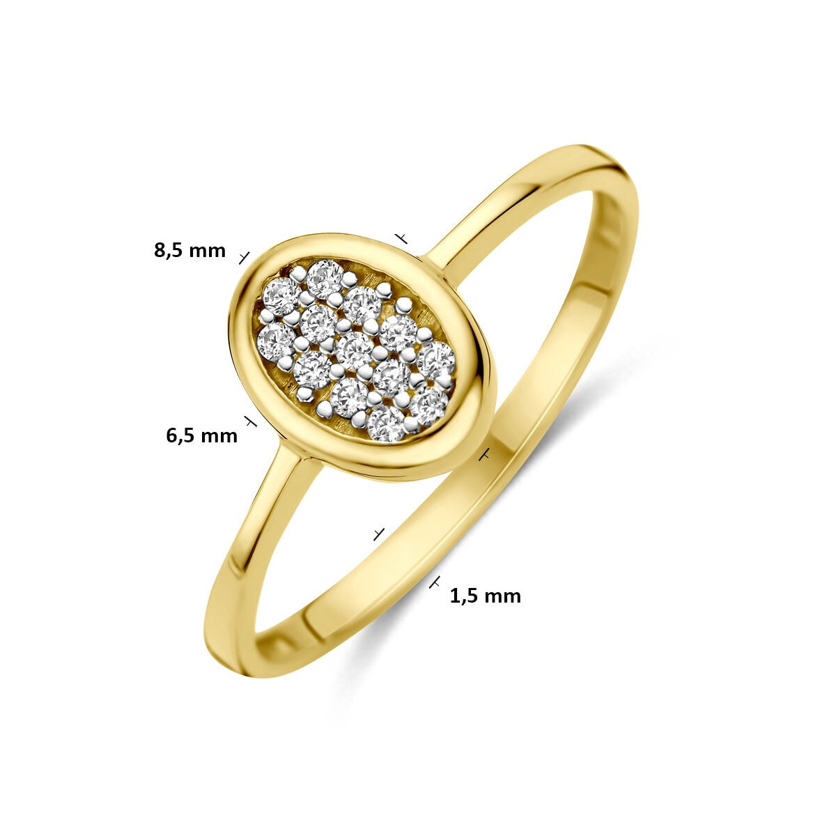 14k Geelgouden ring met ovale zirkonia pavé