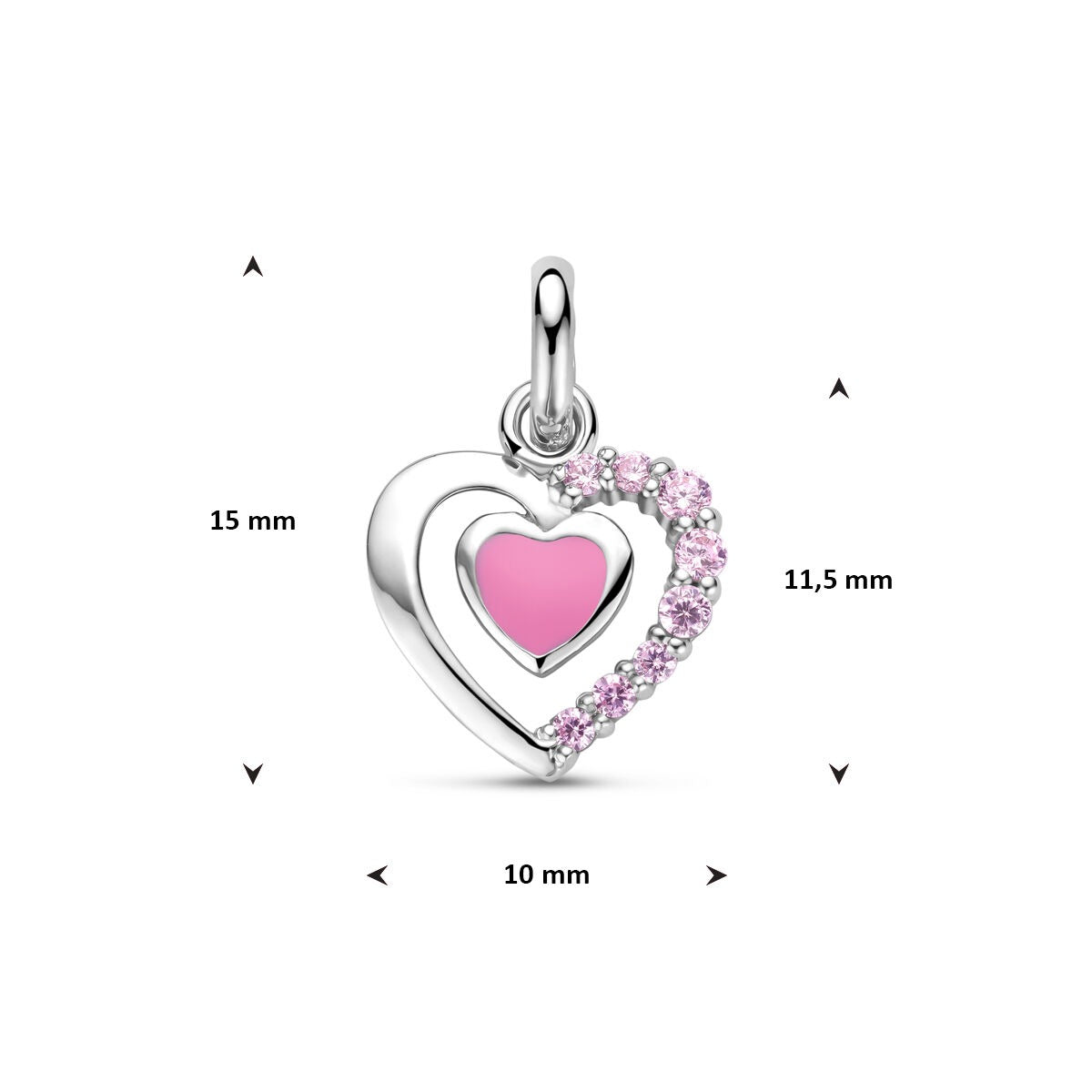 Zilveren hanger met emaille hart en zirkonia – 11.5 x 10 mm