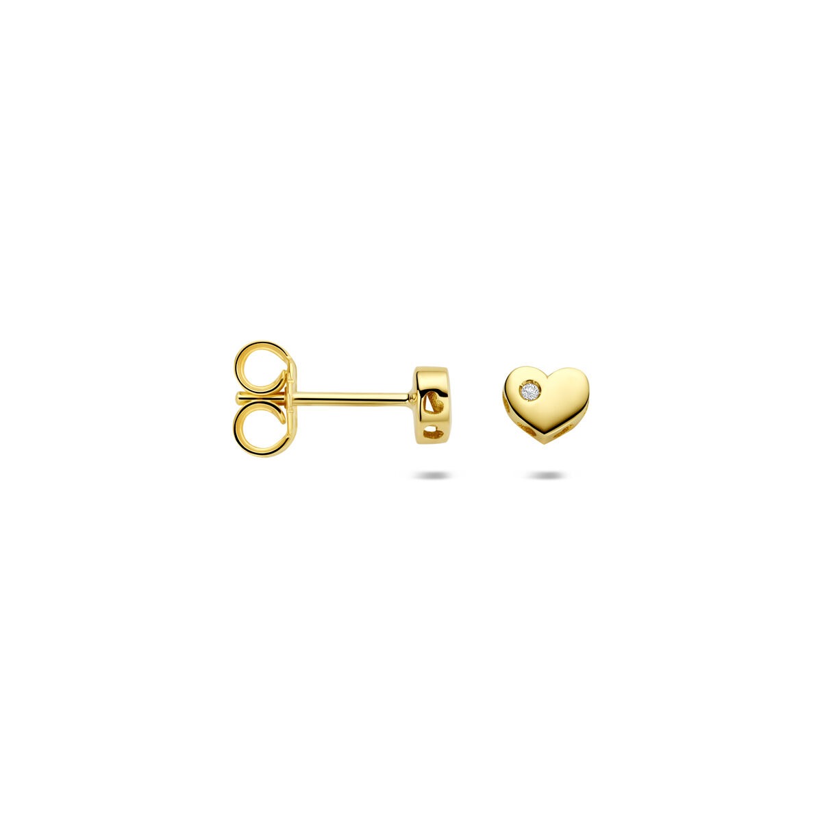 14k geelgouden kinder oorknoppen met hartje en lab grown diamant