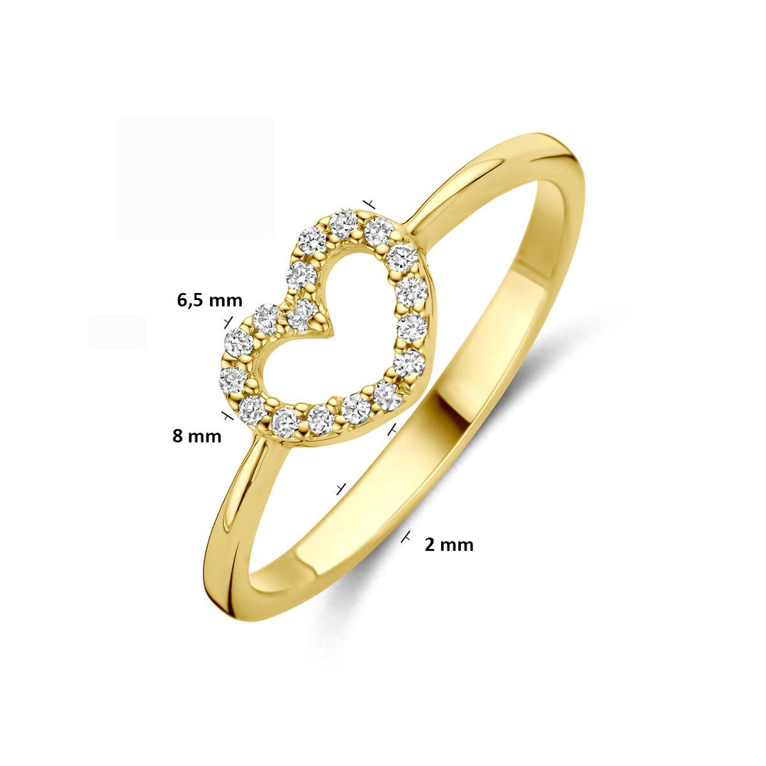 Gouden damesring met hartje en lab grown diamant – 14k geelgoud