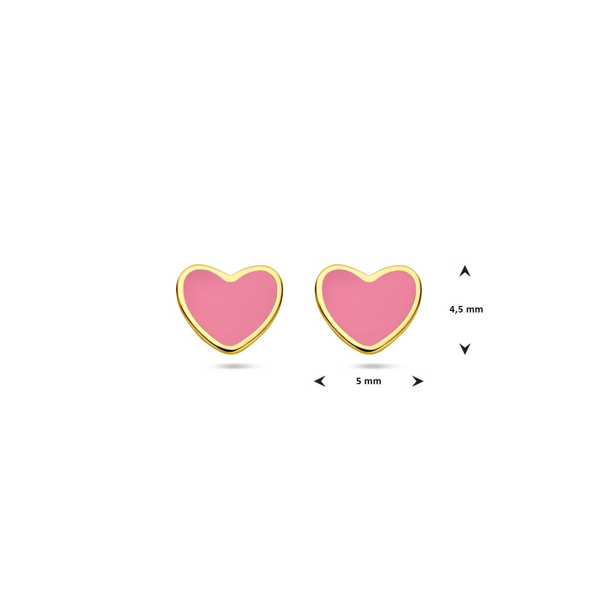 ear studs heart pink epoxy 14K yellow gold
