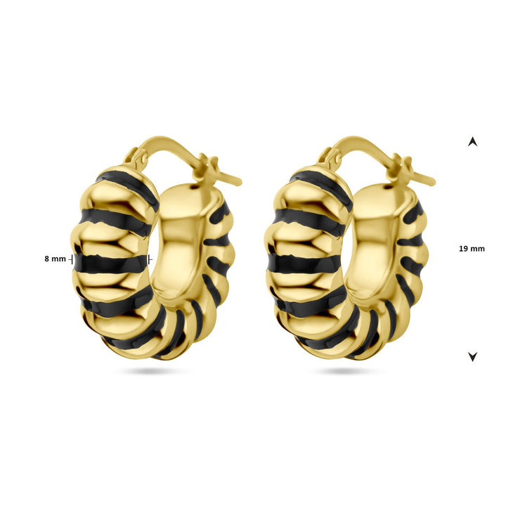 earrings black enamel 1 micron silver gold plated (yellow)