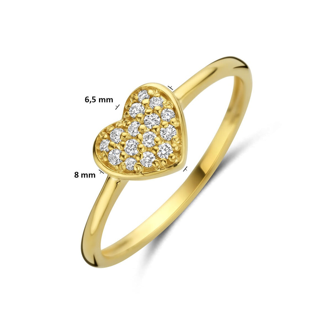 14k Geelgouden dames ring met hartje en diamant – 0.10 ct