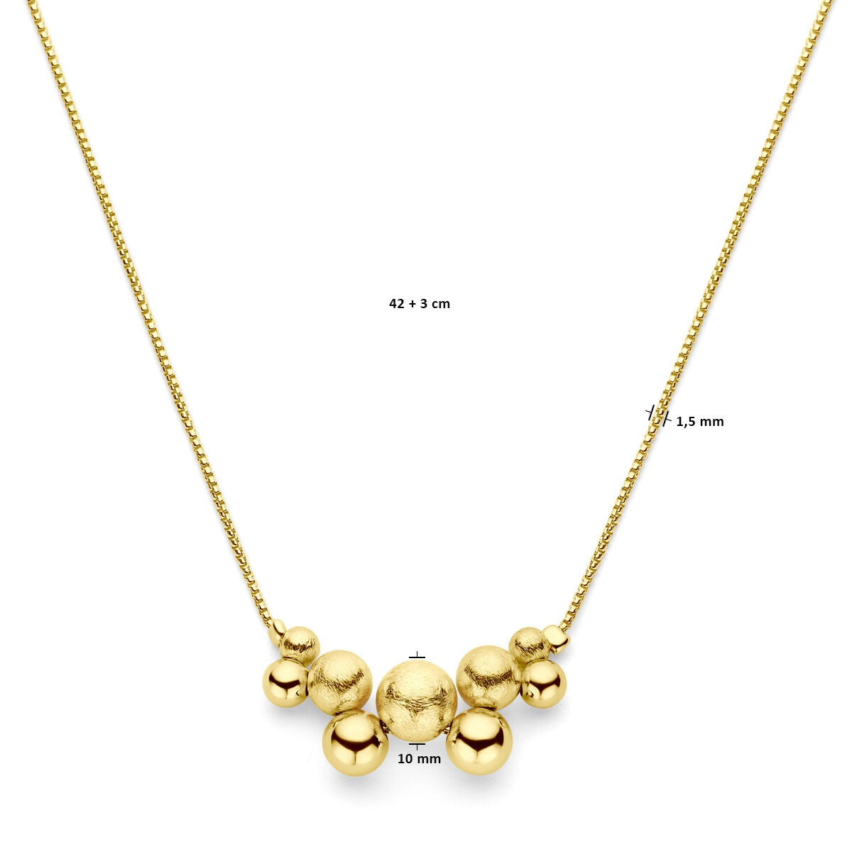 necklace balls 42 + 3 cm 3 micron silver gold plated (yellow)