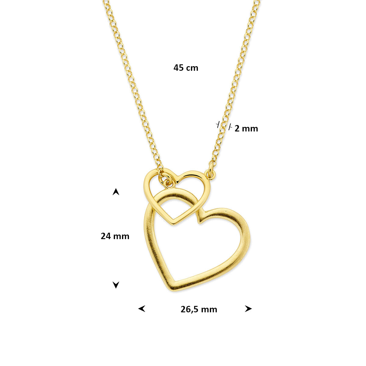 Verguld 925 zilveren collier met dubbele hartjes