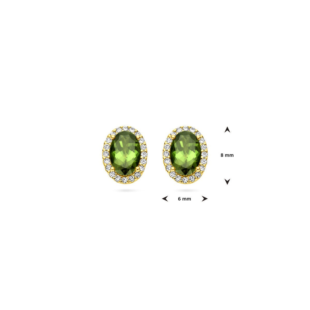 14k geelgouden oorknoppen met toermalijn en diamant