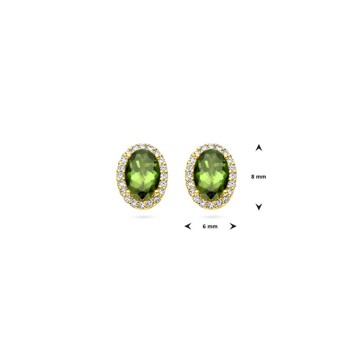 14k geelgouden oorknoppen met toermalijn en diamant