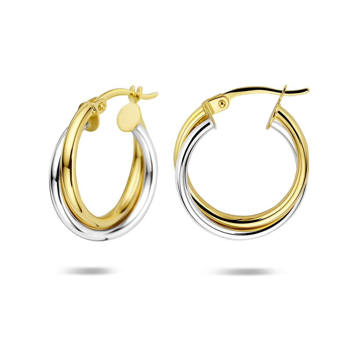 14k bicolor oorringen – geel- en witgoud