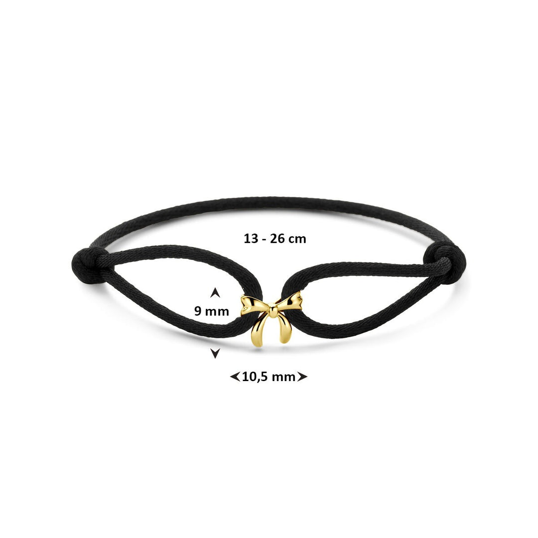 Zwart satijnen armband met 14k geelgouden strik
