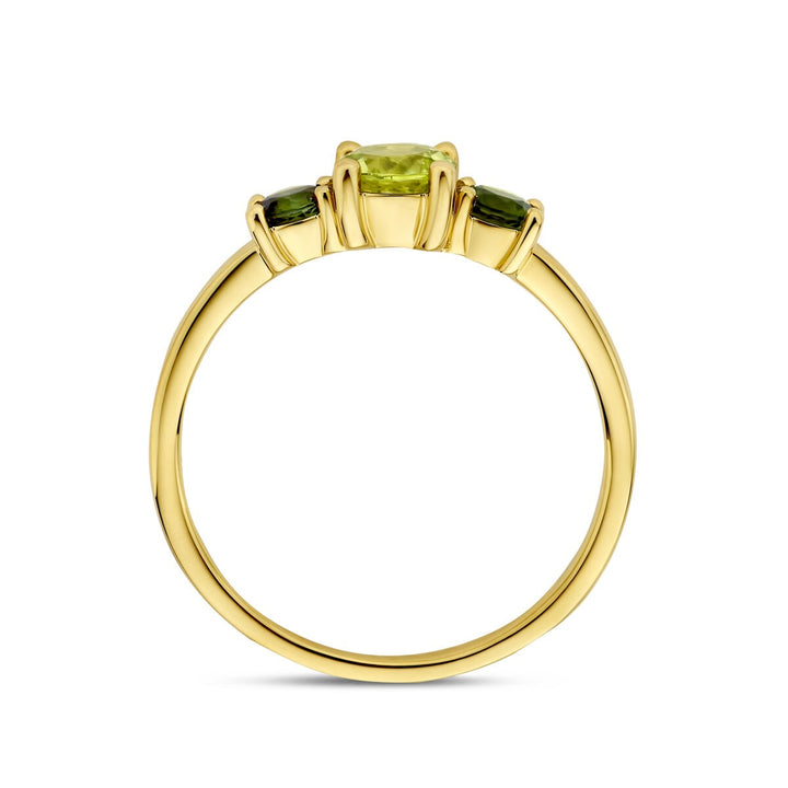 Gouden dames ring met peridoot en toermalijn – 14k geelgoud