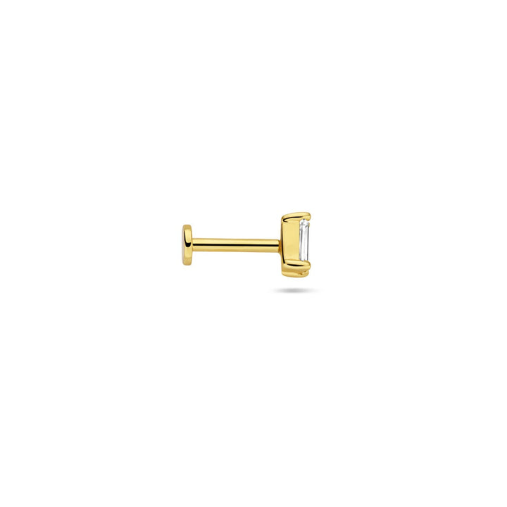 Verguld zilveren flat back piercing met baguette zirkonia – 925 zilver