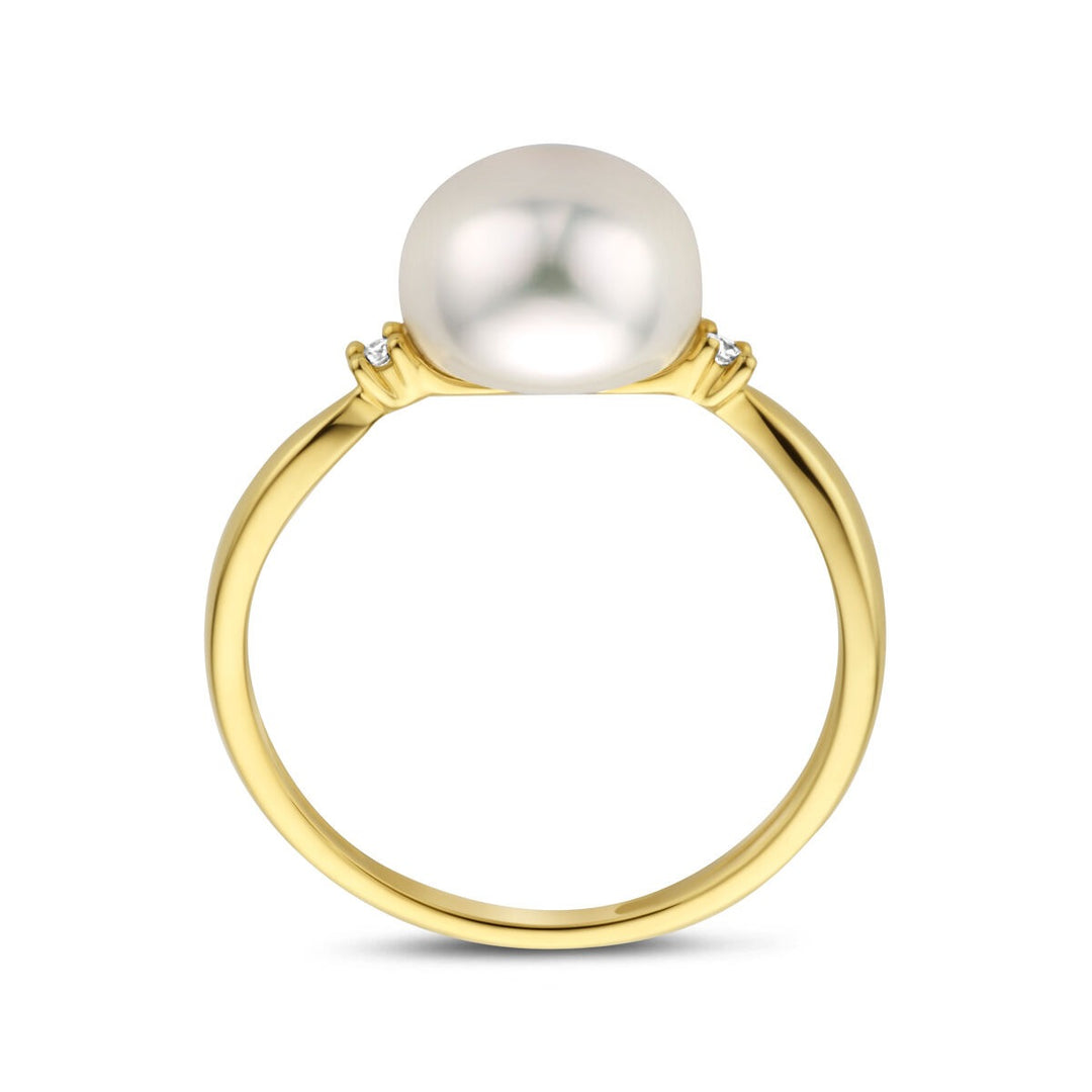 Gouden dames ring met diamant en parel – 14k geelgoud