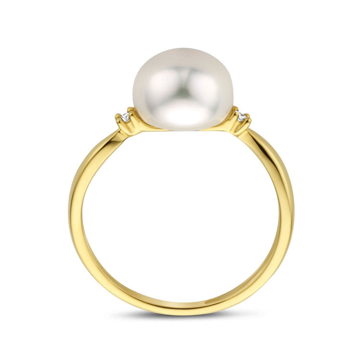 Gouden dames ring met diamant en parel – 14k geelgoud